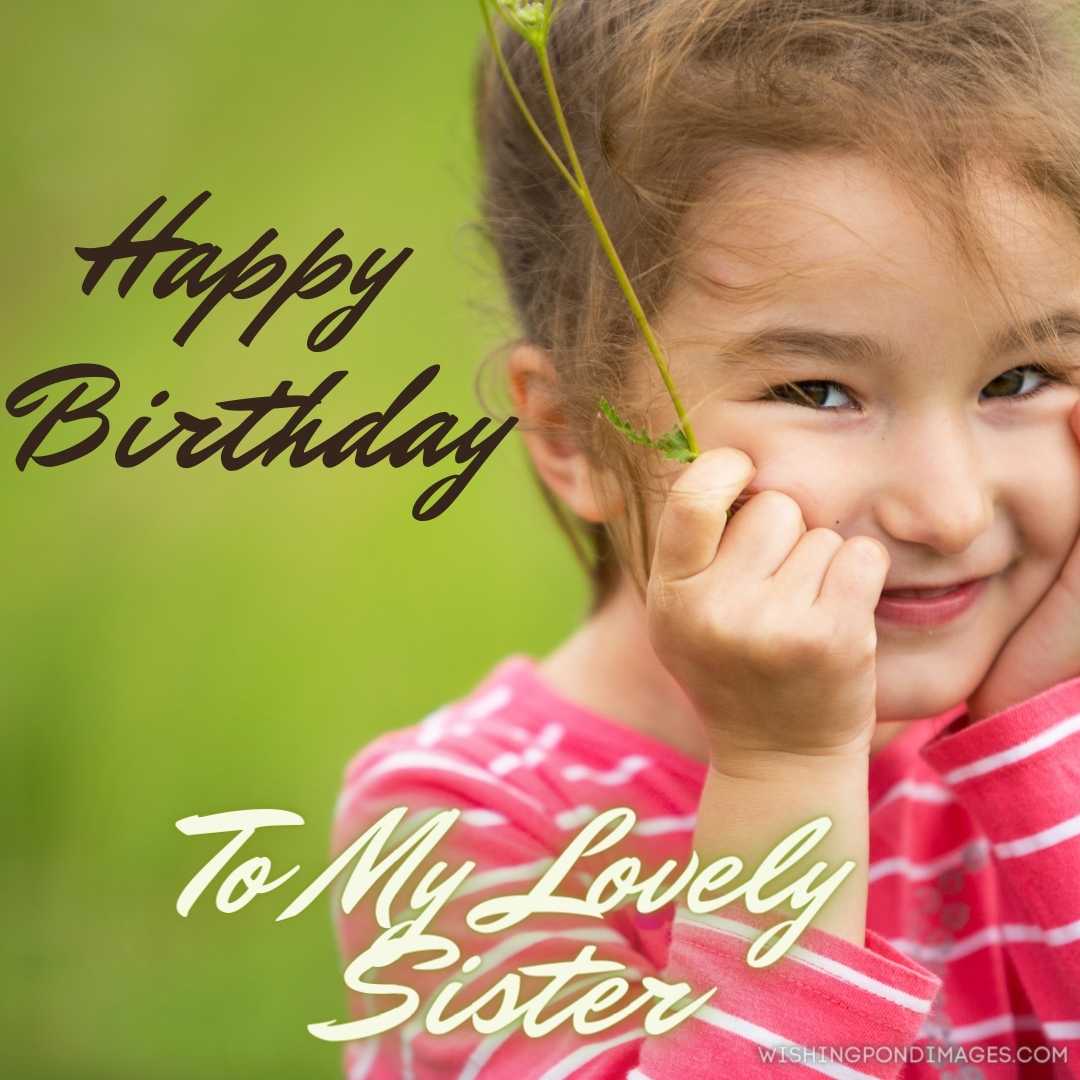 a little girl in a coral-striped t-shirt on a green. Happy Birthday Sister Images
